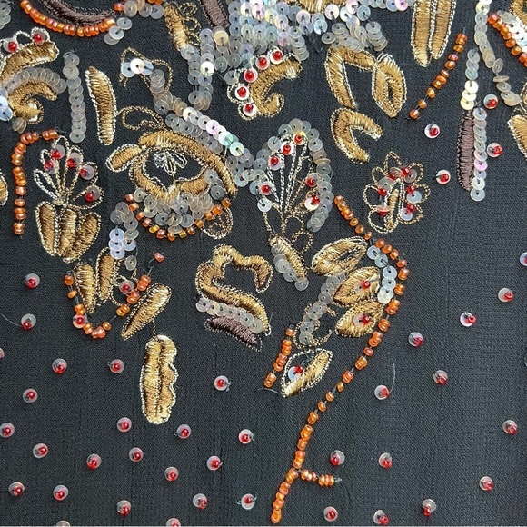 Chico's Uniquely Embellished Beaded V Neck Pullover Blouse Top Sz L Black Boho - Picture 3 of 11